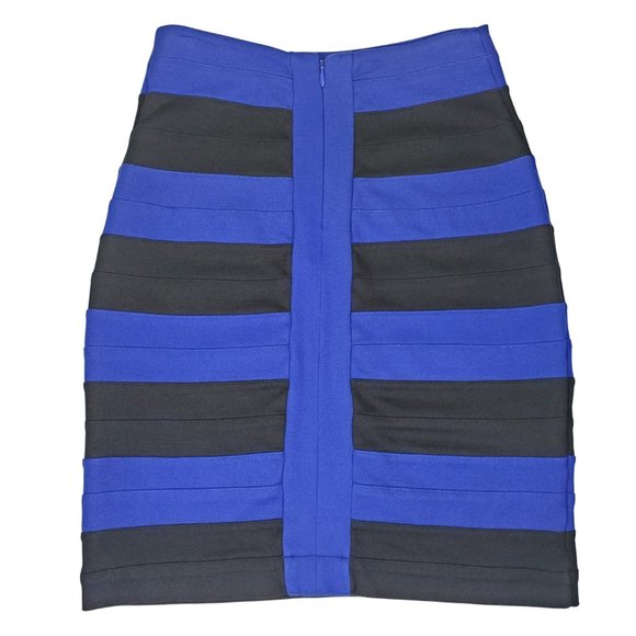 Express Bandage Bodycon Blue and Black Striped Party Skirt - Picture 4 of 11